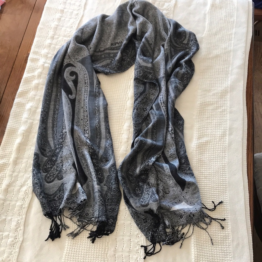Elegant Long Navy Blue, Black and Gray Scarf